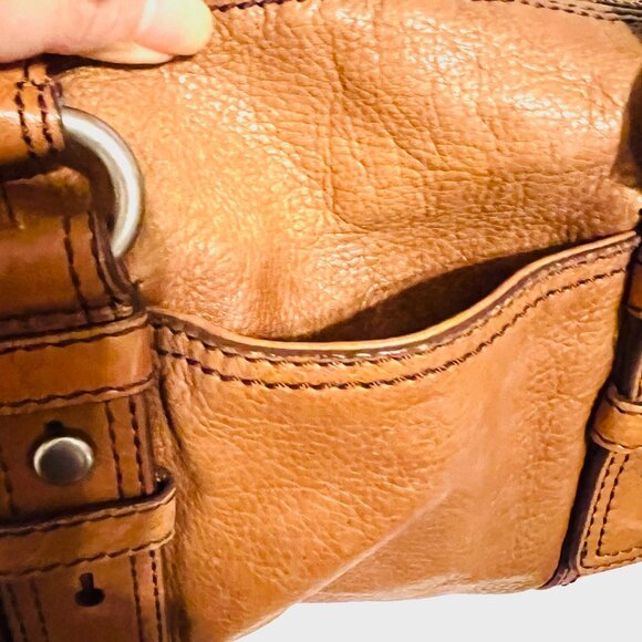 Fossil Vintage Camel/Brown Tote/Satchel Purse Bag-Soft Glove Leather-Roomy-Zip - Picture 13 of 15